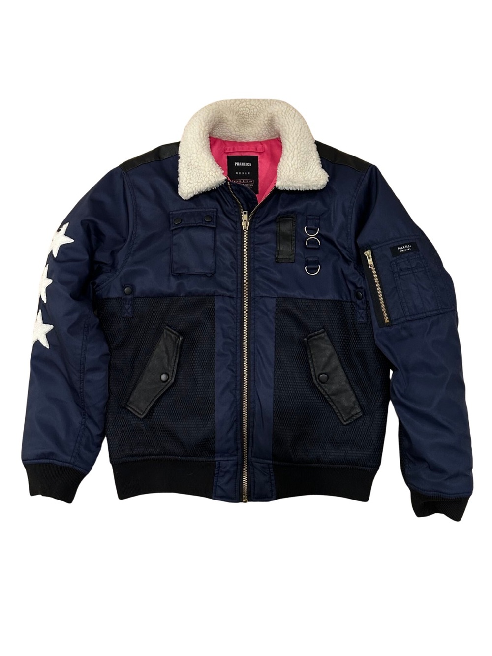 Rare PHANTACi Jay Chou MA-1 Mixed-Media Flight Bomber Jacket Navy M/L